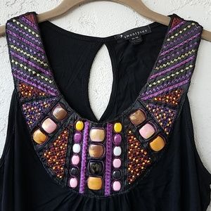 NWOT Beaded and Embroidered Tank w/ Keyhole Back